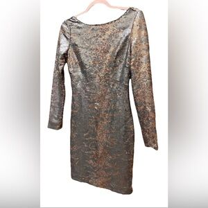 Jessica Simpson Sequin Bodycon Dress Silver Rose Gold Long Sleeve Size 2